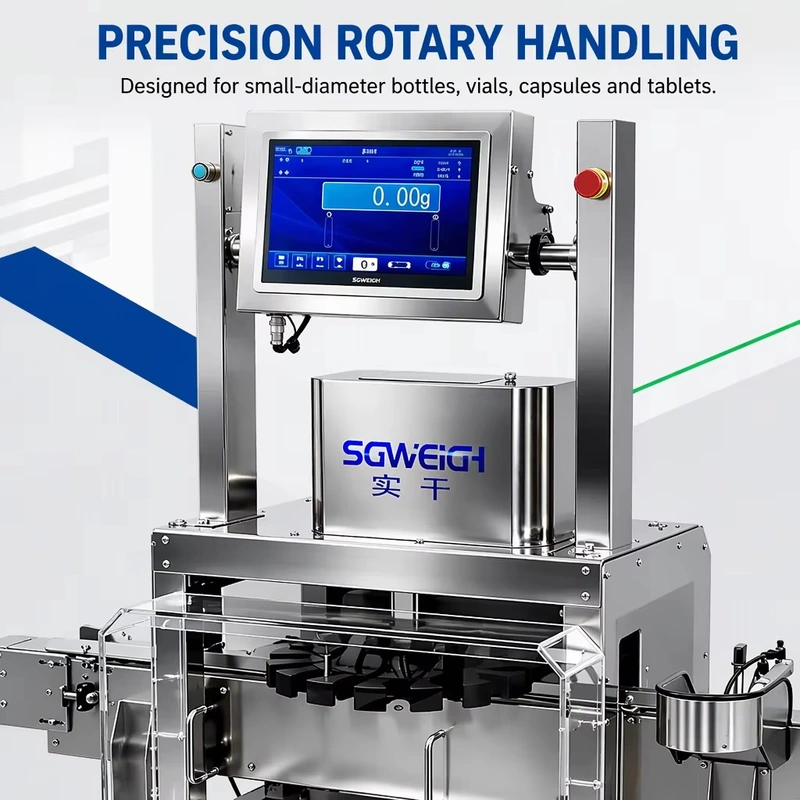 High-Speed Inline Rotary Checkweigher for Small Diameter Bottles  - Vials/Ampoules/Eye Drops