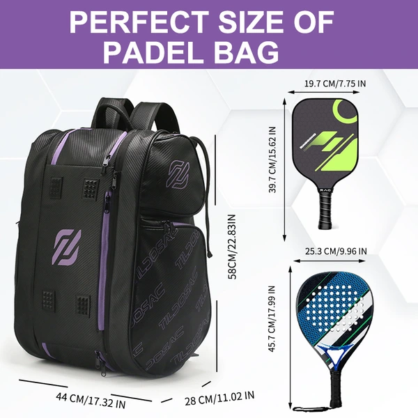Padel Bag with Shoe Compartment Breathable Waterproof Travel Bag for Court Sports