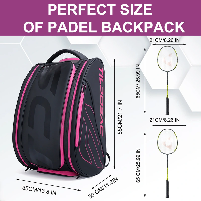 Padel Bag with Shoe Compartment Breathable Waterproof Travel Bag for Court Sports