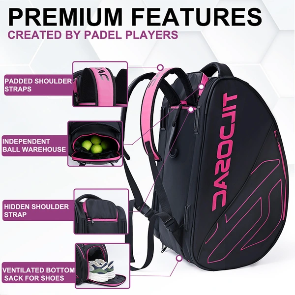 Padel Bag with Shoe Compartment Breathable Waterproof Travel Bag for Court Sports