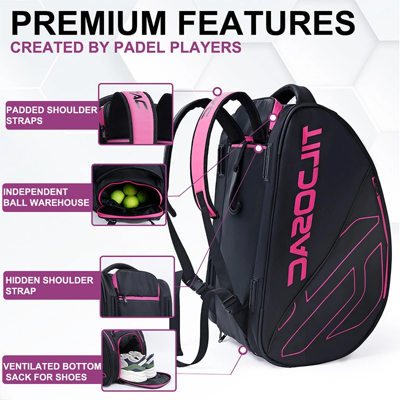 Padel Bag with Shoe Compartment Breathable Waterproof Travel Bag for Court Sports