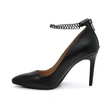 Women's black fashion high slim heel leather shoes with metal loop