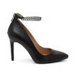 Women's black fashion high slim heel leather shoes with metal loop