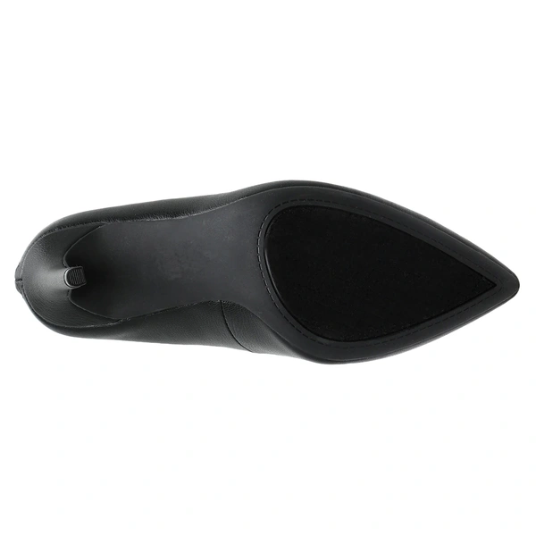 Women's black fashion high slim heel leather shoes with metal loop