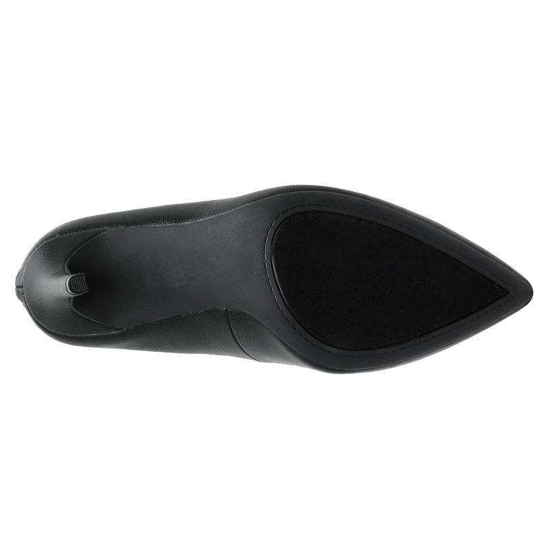 Women's black fashion high slim heel leather shoes with metal loop