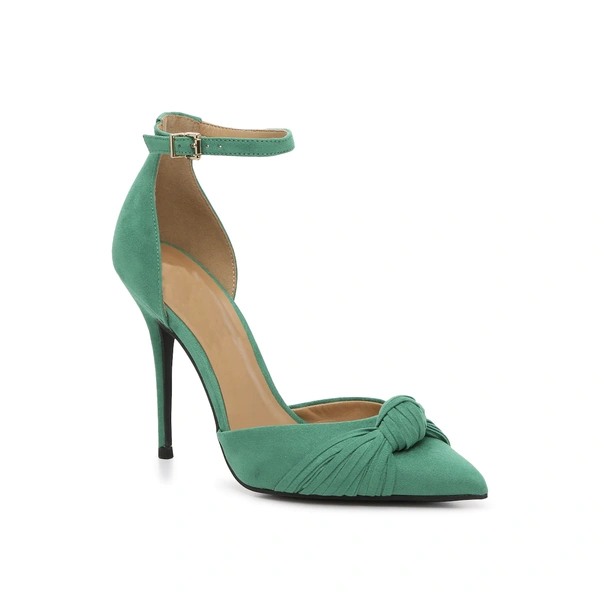 New design green high heel sandals with vamp decoration