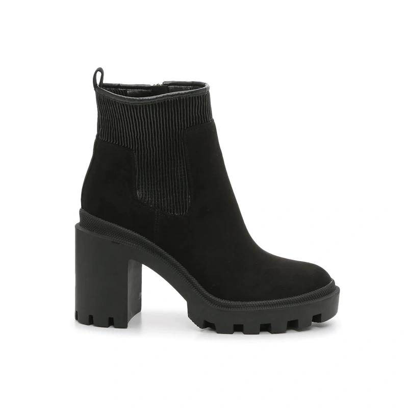 Black fashion high block heel lady's PU suede leather boots