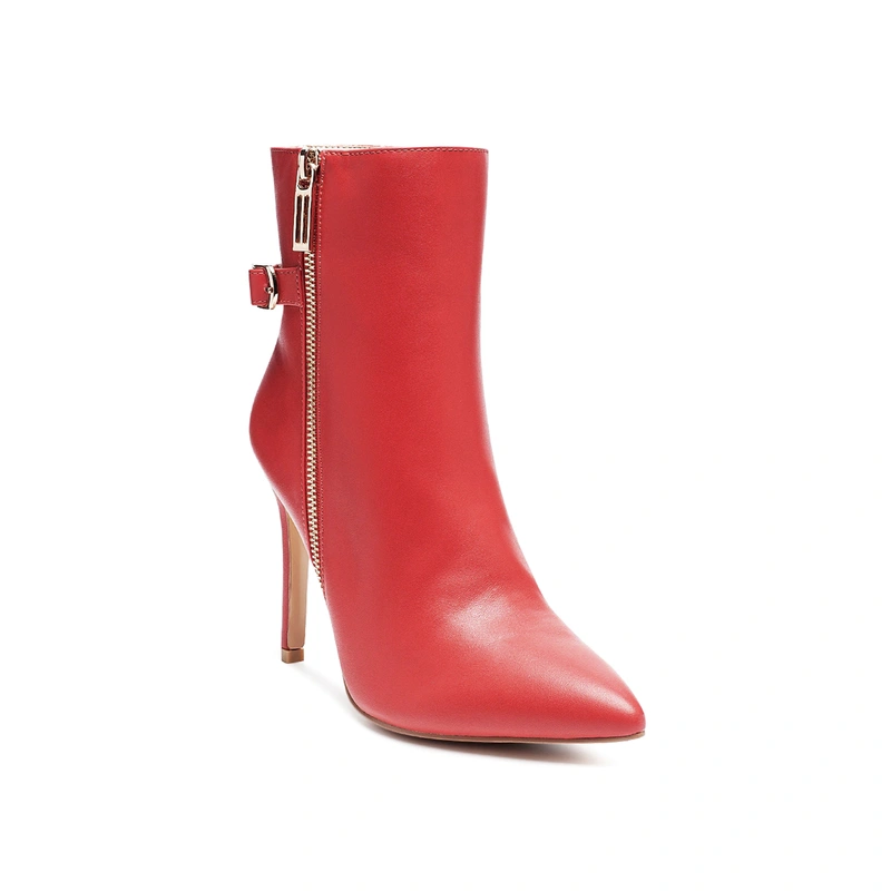 Middle height shank PU leather made red women's boots