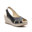 Fabric wrapped high wedge PU leather vamp black sandals