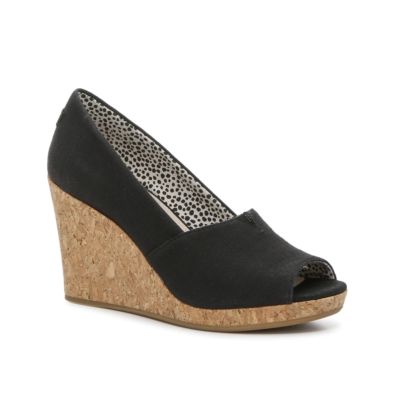 Cork wood high wedge black fashion women's open toe shoes