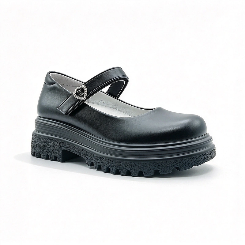 Black Girls Platform School Shoes | Rhinestone Strap Mary Jane Student Footwear Wholesale