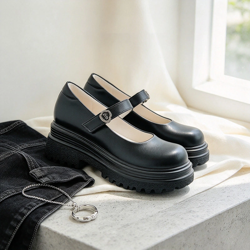 Black Girls Platform School Shoes | Rhinestone Strap Mary Jane Student Footwear Wholesale