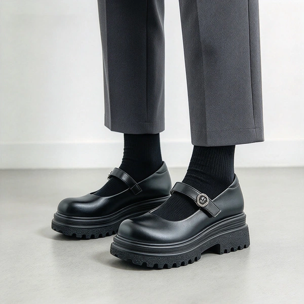 Black Girls Platform School Shoes | Rhinestone Strap Mary Jane Student Footwear Wholesale