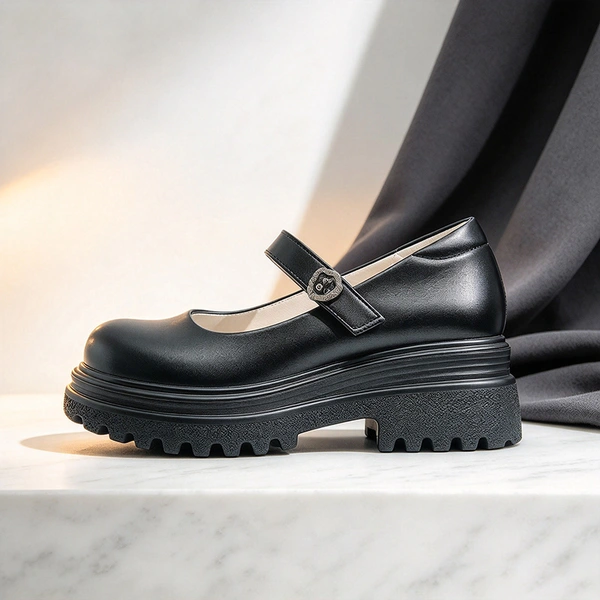 Black Girls Platform School Shoes | Rhinestone Strap Mary Jane Student Footwear Wholesale