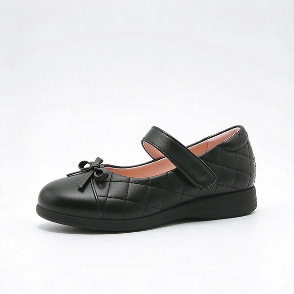 Black Quilted Girls Mary Jane School Shoes | Bow Decor Kids Uniform Footwear Wholesale