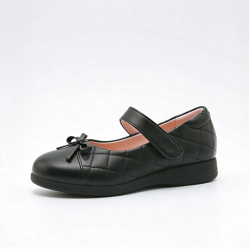 Black Quilted Girls Mary Jane School Shoes | Bow Decor Kids Uniform Footwear Wholesale