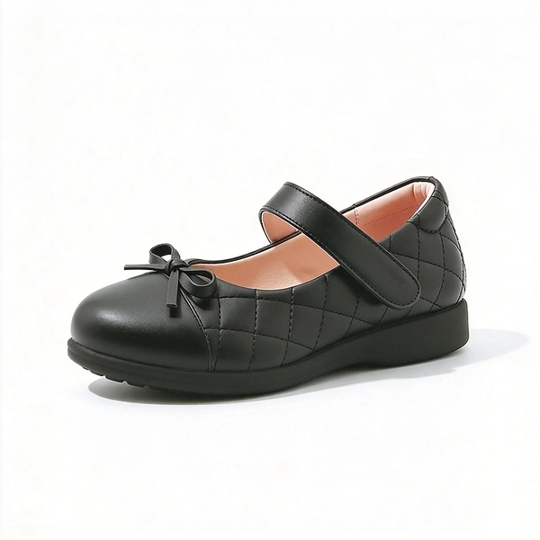 Black Quilted Girls Mary Jane School Shoes | Bow Decor Kids Uniform Footwear Wholesale