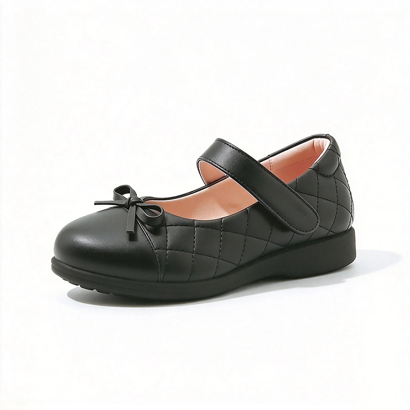 Black Quilted Girls Mary Jane School Shoes | Bow Decor Kids Uniform Footwear Wholesale