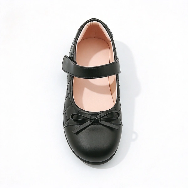 Black Quilted Girls Mary Jane School Shoes | Bow Decor Kids Uniform Footwear Wholesale