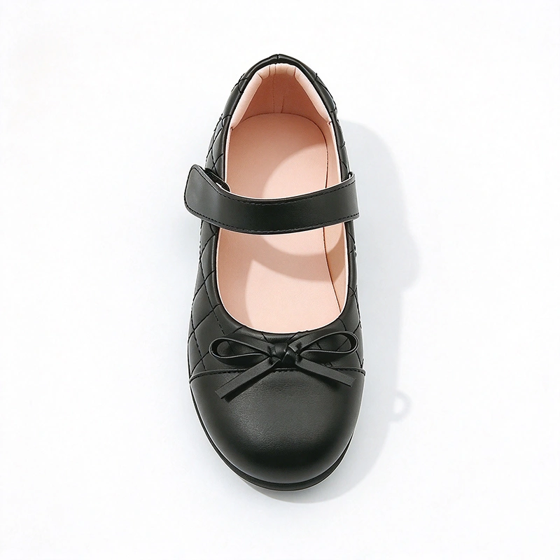 Black Quilted Girls Mary Jane School Shoes | Bow Decor Kids Uniform Footwear Wholesale