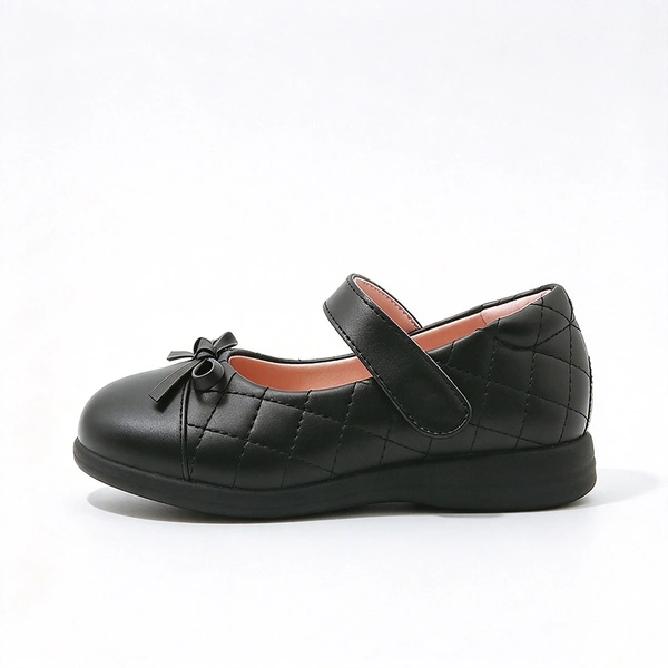 Black Quilted Girls Mary Jane School Shoes | Bow Decor Kids Uniform Footwear Wholesale