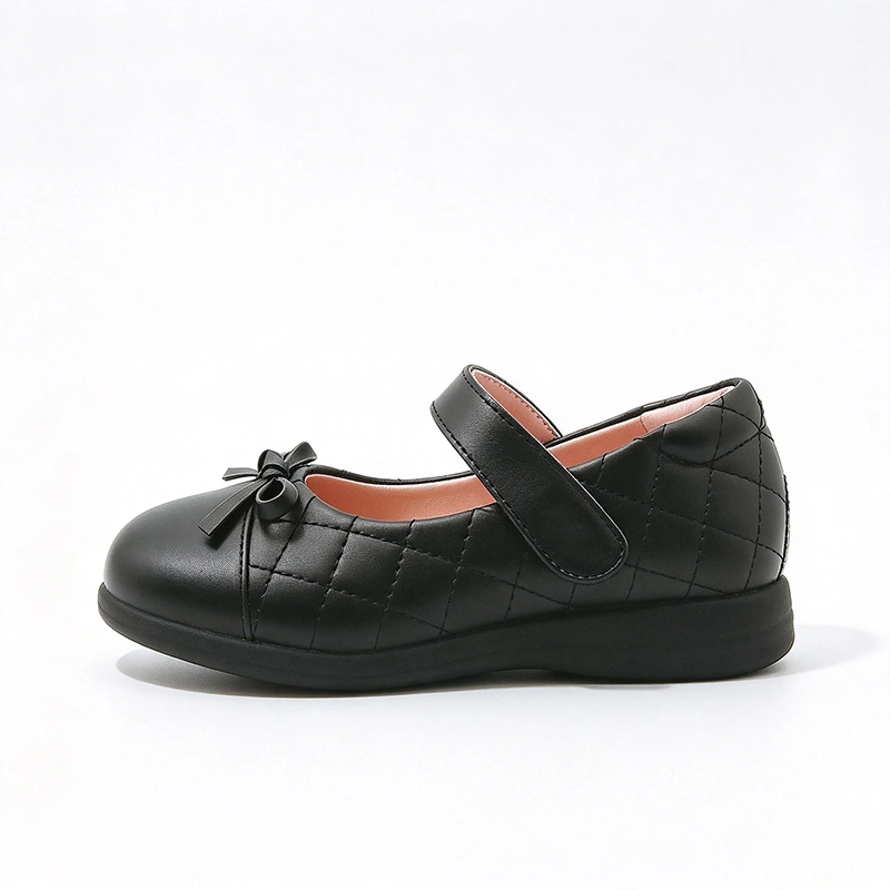 Black Quilted Girls Mary Jane School Shoes | Bow Decor Kids Uniform Footwear Wholesale