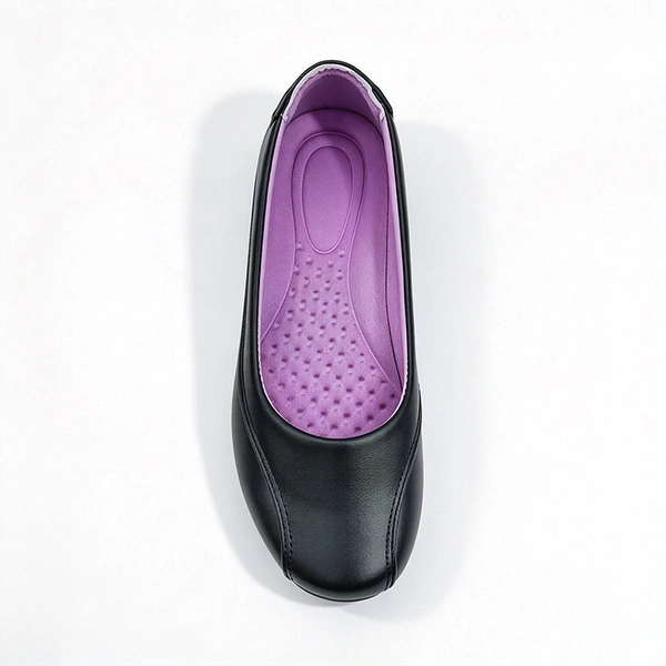Black Slip On Girls School Shoes | Plain Closed Toe Kids Uniform Flats Wholesale