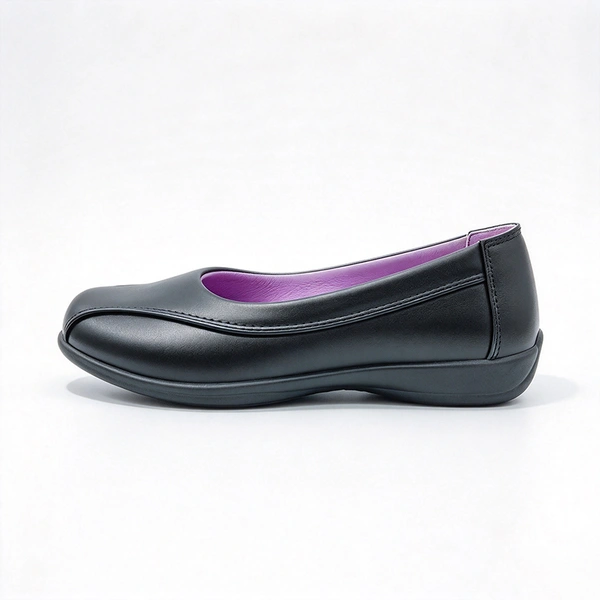 Black Slip On Girls School Shoes | Plain Closed Toe Kids Uniform Flats Wholesale
