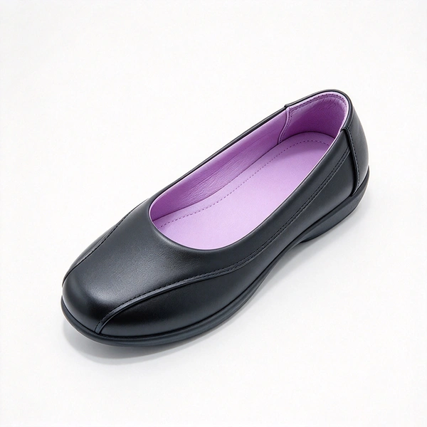 Black Slip On Girls School Shoes | Plain Closed Toe Kids Uniform Flats Wholesale