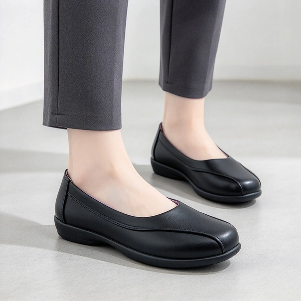 Black Slip On Girls School Shoes | Plain Closed Toe Kids Uniform Flats Wholesale