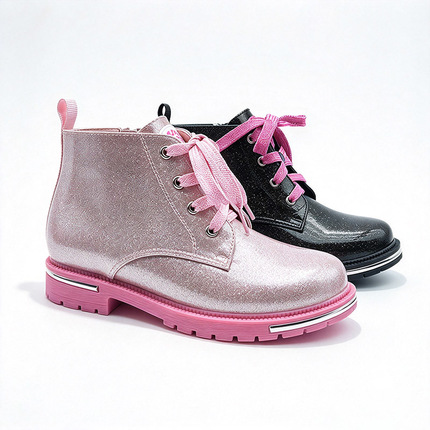 Glitter Lace-Up Girls Combat Ankle Boots