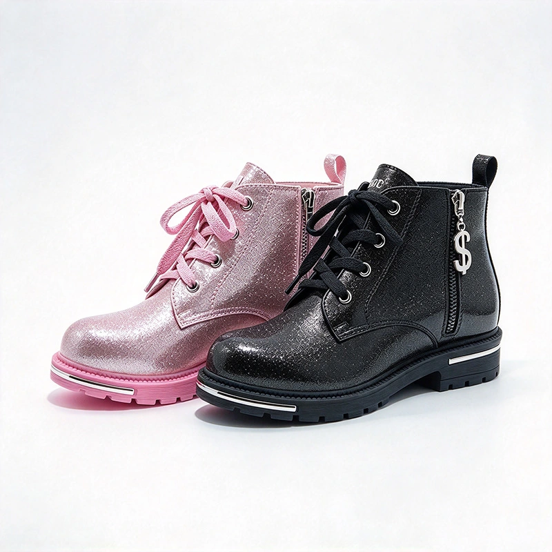 Glitter Lace-Up Girls Combat Ankle Boots | EU REACH Compliant Wholesale Kids Boots