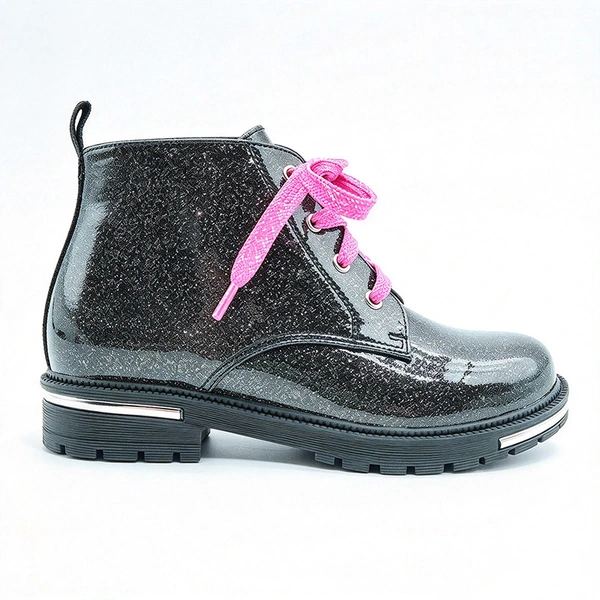 Glitter Lace-Up Girls Combat Ankle Boots | EU REACH Compliant Wholesale Kids Boots