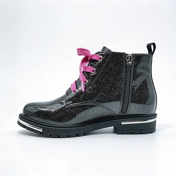 Glitter Lace-Up Girls Combat Ankle Boots | EU REACH Compliant Wholesale Kids Boots