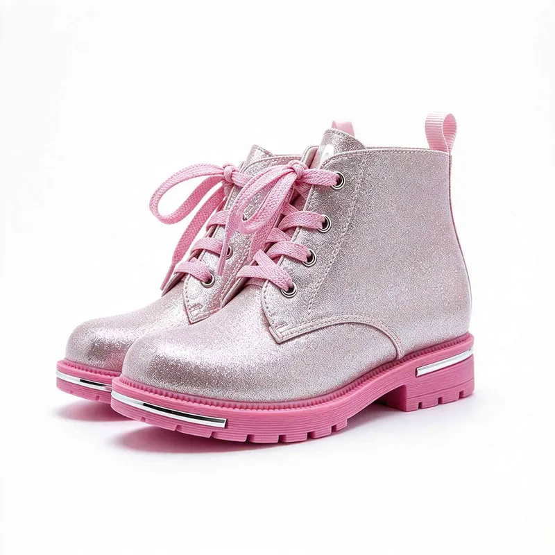 Glitter Lace-Up Girls Combat Ankle Boots | EU REACH Compliant Wholesale Kids Boots