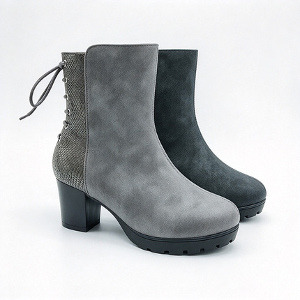 Suede Snake Patch Block Heel Kids Mid Calf Boots