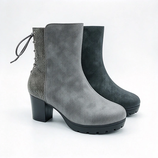Suede Snake Patch Block Heel Kids Mid Calf Boots