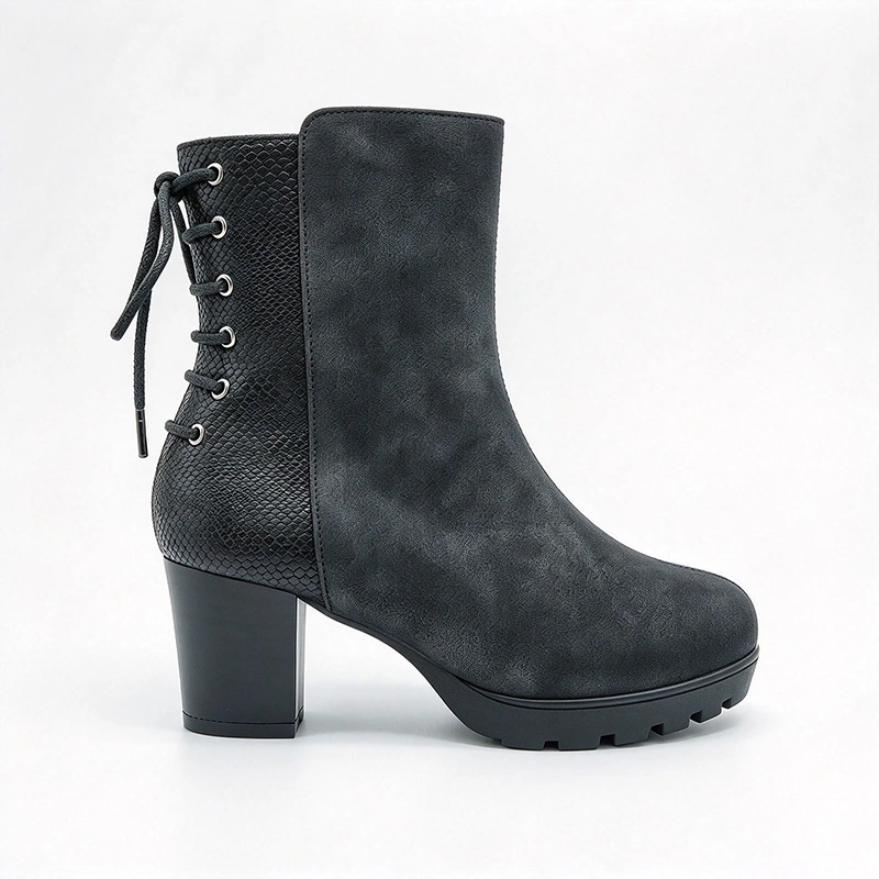 Suede Snake Patch Block Heel Kids Mid Calf Boots | EU Standard Wholesale Footwear
