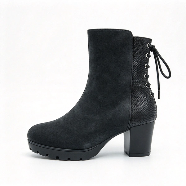 Suede Snake Patch Block Heel Kids Mid Calf Boots | EU Standard Wholesale Footwear