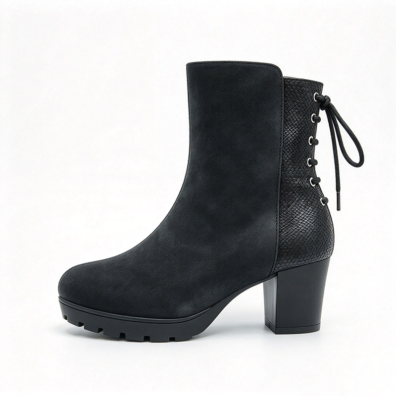 Suede Snake Patch Block Heel Kids Mid Calf Boots | EU Standard Wholesale Footwear