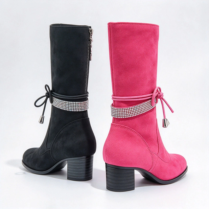 Rhinestone Strap Decor Block Heel Girls Mid Calf Boots | EU REACH Wholesale Kids Boots