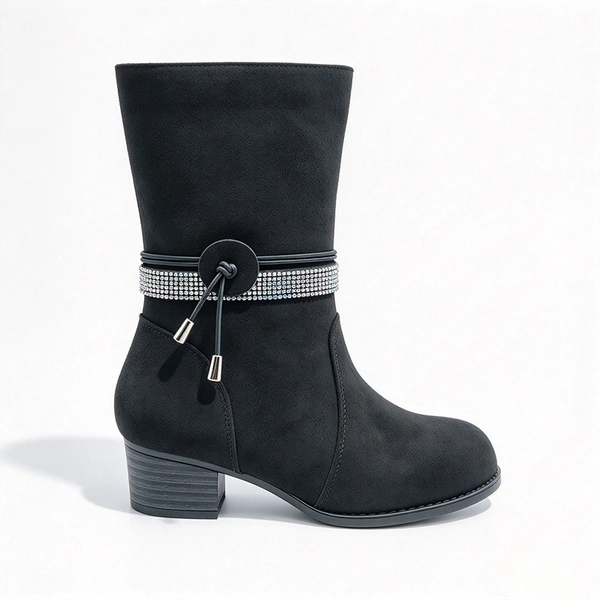 Rhinestone Strap Decor Block Heel Girls Mid Calf Boots | EU REACH Wholesale Kids Boots