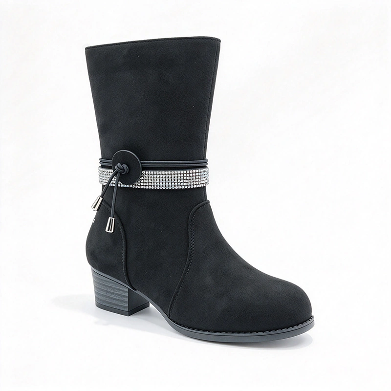 Rhinestone Strap Decor Block Heel Girls Mid Calf Boots | EU REACH Wholesale Kids Boots