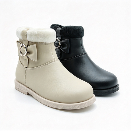 Fleece Lined Bow Decor Girls Winter Ankle Boots