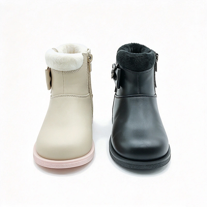 Fleece Lined Bow Decor Girls Winter Ankle Boots | EU Standard Wholesale Warm Kids Boots