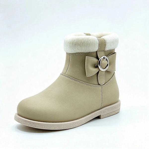 Fleece Lined Bow Decor Girls Winter Ankle Boots | EU Standard Wholesale Warm Kids Boots
