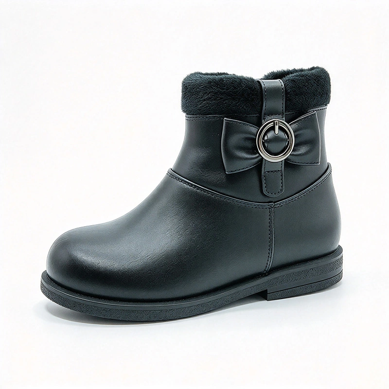 Fleece Lined Bow Decor Girls Winter Ankle Boots | EU Standard Wholesale Warm Kids Boots
