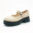 Plaid Pearl Platform Mary Jane Shoes for Girls, Comfort Chunky Sole Kids Casual Footwear