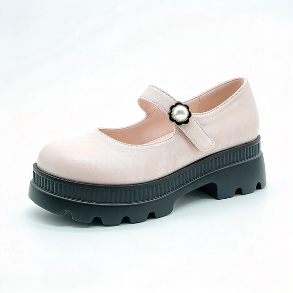 Plaid Pearl Platform Mary Jane Shoes for Girls, Comfort Chunky Sole Kids Casual Footwear