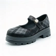 Plaid Pearl Platform Mary Jane Shoes for Girls, Comfort Chunky Sole Kids Casual Footwear